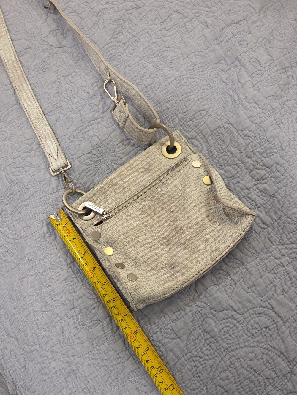 Hammitt Tony Leather Crossbody Bag - Light Grey Textured/Lizard Embossed Bag! - Picture 10 of 14